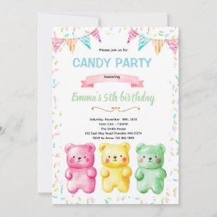 Cute gummy bear party theme invitation