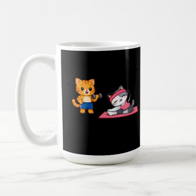 Cute Gym Cat Couple Mug – Funny Workout Gift (Left)