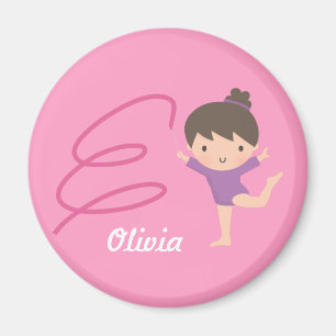 Cute Gymnast Girl and Ribbon Personalised Magnet