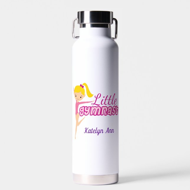 Cute Gymnast Girl Personalised Kids Gymnastics Water Bottle (Front)
