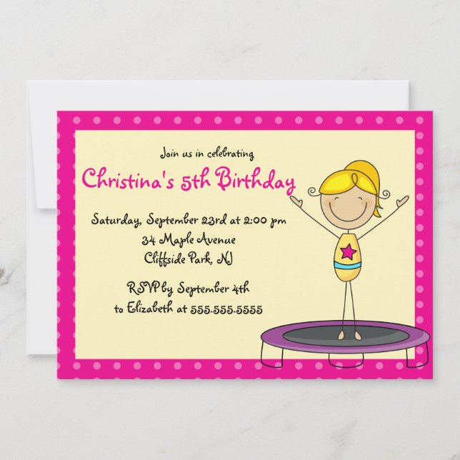 Cute Gymnastic Birthday Party Invitations (Front)