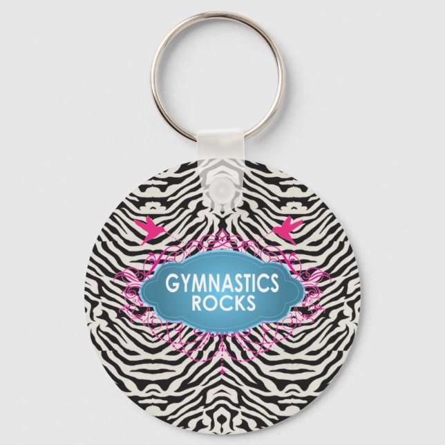 Cute Gymnastic Rocks Pink ZEBRA Keychain (Front)