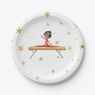 Cute Gymnastics Black Girl Birthday Paper Plate