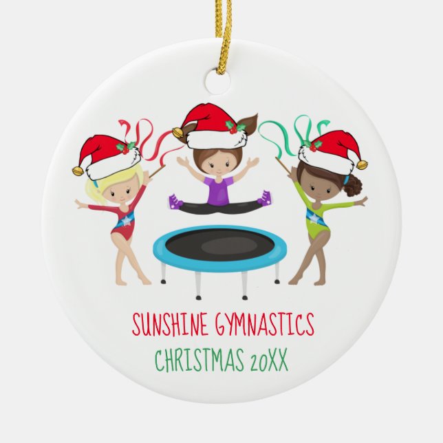 Cute Gymnastics Christmas Custom Gymnast Club Ceramic Ornament (Front)