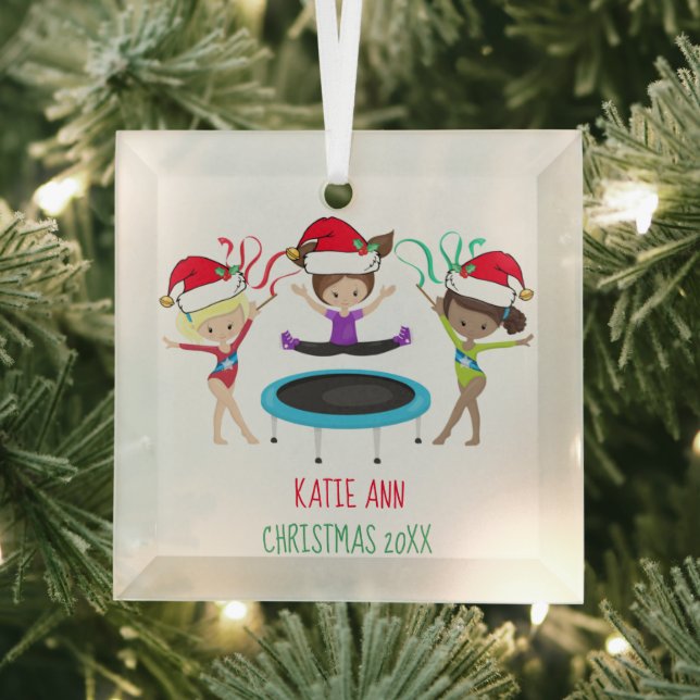 Cute Gymnastics Custom Kids Gymnast Christmas Glass Tree Decoration (Insitu)