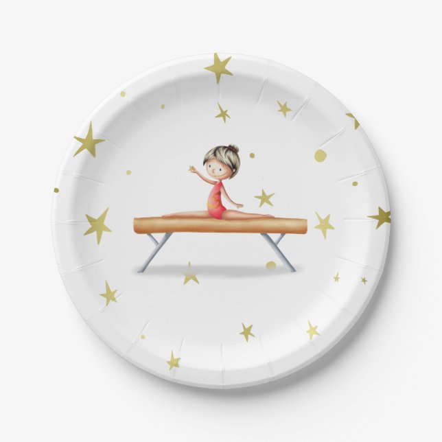 Cute Gymnastics Girl Birthday Paper Plate (Front)
