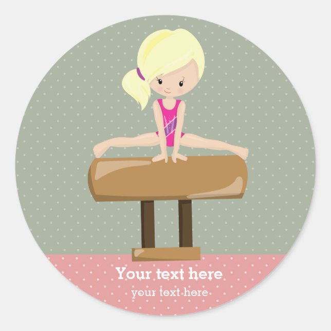 Cute gymnastics girl classic round sticker (Front)