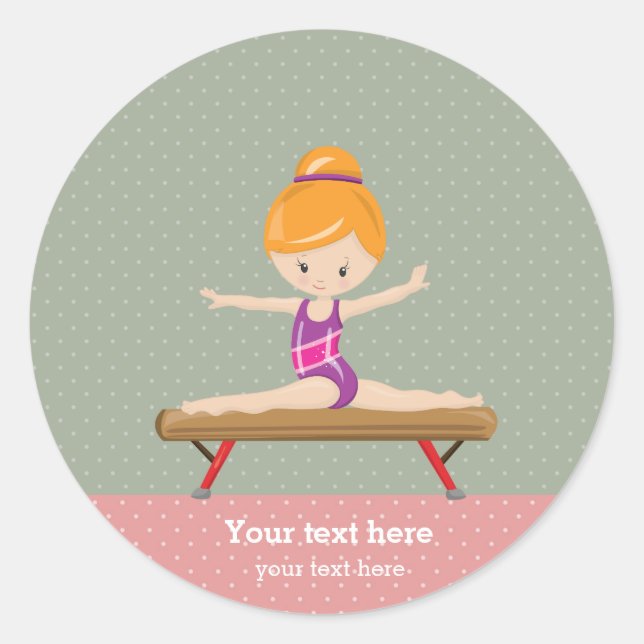 Cute gymnastics girl classic round sticker (Front)