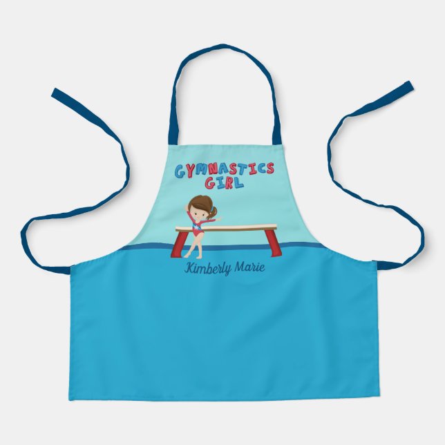 Cute Gymnastics Girl Custom Blue Gymnast Kids Apron (Front)