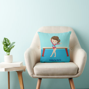 Cute Gymnastics Girl Personalised Gymnast Kids Cushion