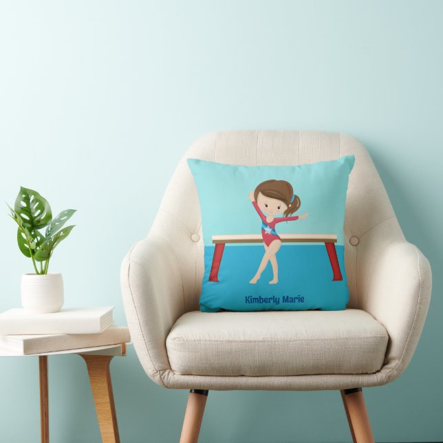 Cute Gymnastics Girl Personalised Gymnast Kids Cushion (Chair)