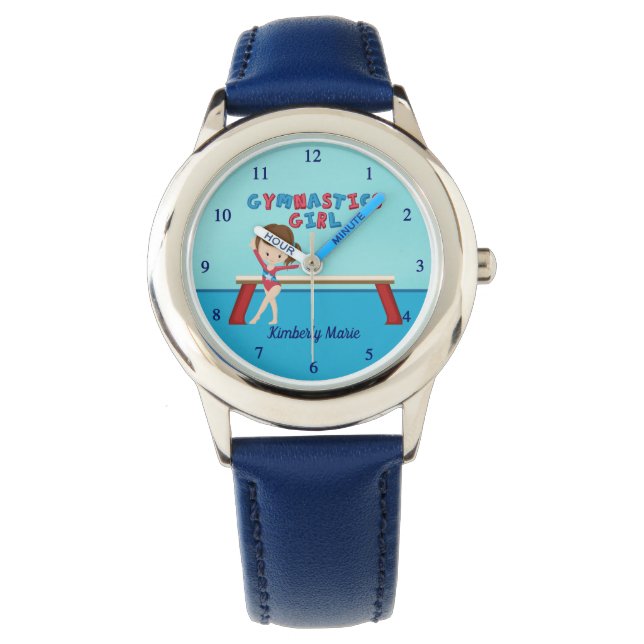 Cute Gymnastics Girl Personalised Kids Gymnast Watch (Front)