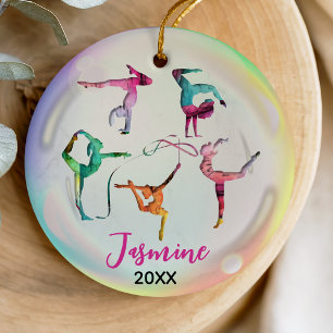 cute gymnastics girl players rainbow personalised ceramic ornament