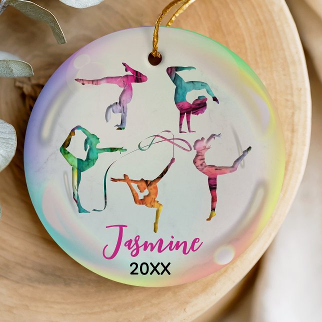 cute gymnastics girl players rainbow personalised ceramic ornament (Creator Uploaded)