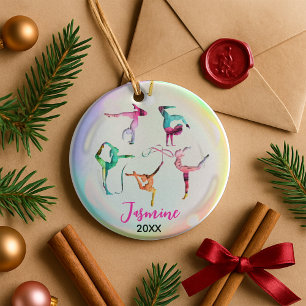 cute gymnastics girl players rainbow personalized ceramic ornament
