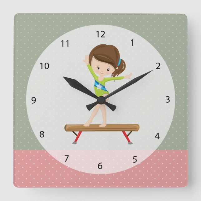 Cute gymnastics girl square wall clock (Front)