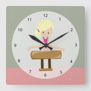 Cute gymnastics girl square wall clock