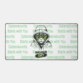 Cute Hacker Cat Illustration – Cybersecurity gift Desk Mat