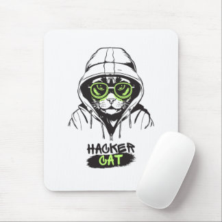 Cute Hacker Cat Illustration – Cybersecurity gift Mouse Pad