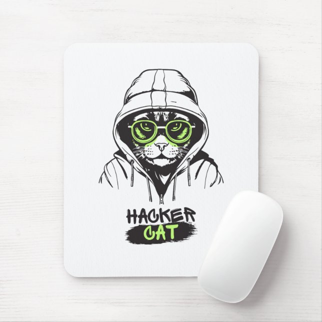 Cute Hacker Cat Illustration – Cybersecurity gift Mouse Pad (With Mouse)