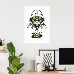 Cute Hacker Cat Illustration – Cybersecurity gift Poster
