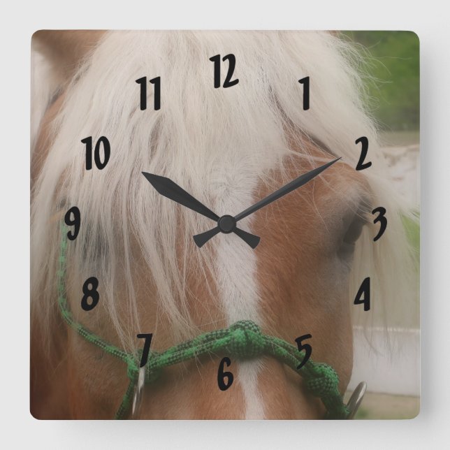 Cute Haflinger Horse Face Animal Square Wall Clock (Front)