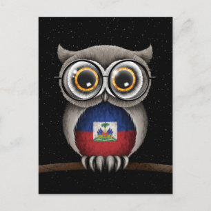 Cute Haitian Flag Owl Wearing Glasses Postcard