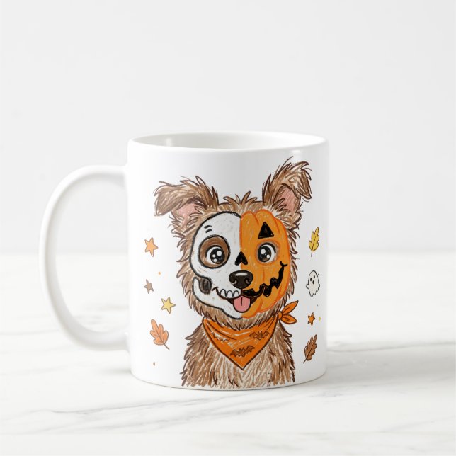 Cute Half Skeleton Half Pumpkin Dog Halloween Colo Coffee Mug (Left)
