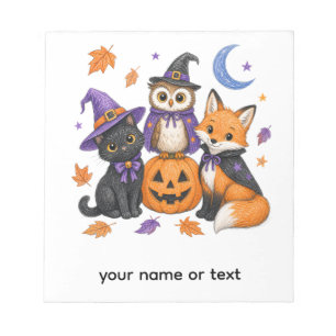 Cute Halloween Animals - Witch Black Cat Owl Fox P Notepad