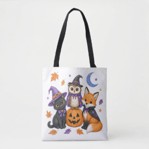 Cute Halloween Animals - Witch Black Cat Owl Fox P Tote Bag