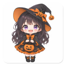 Cute Halloween Anime Little Witch with Pumpkin