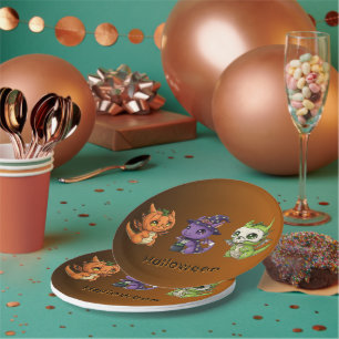 Cute Halloween Baby Dragons Round Paper Plates