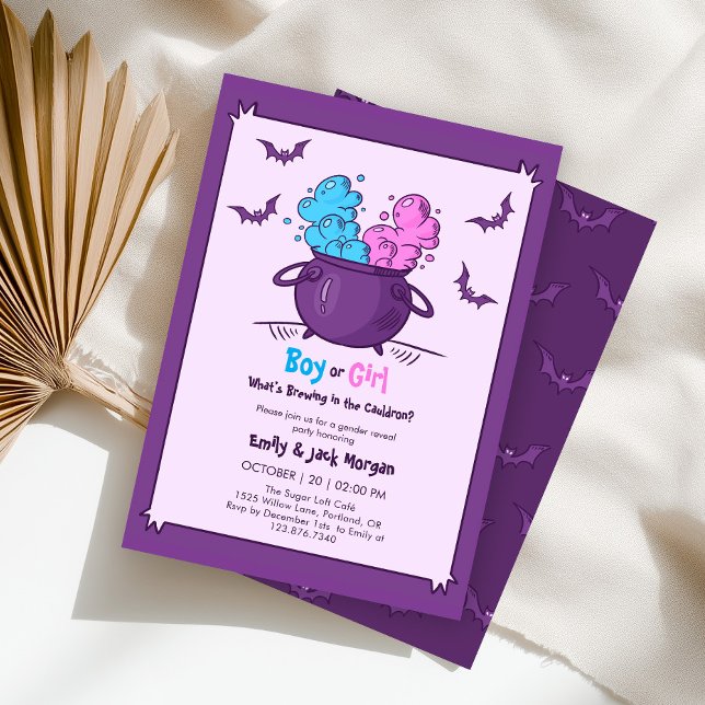 Cute Halloween Baby Is Brewing Gender Reveal Invitation (Creator Uploaded)