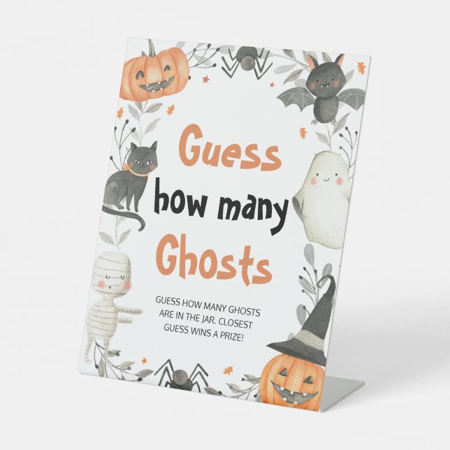 Cute Halloween Baby Shower Guess how many Ghosts Pedestal Sign (Front)