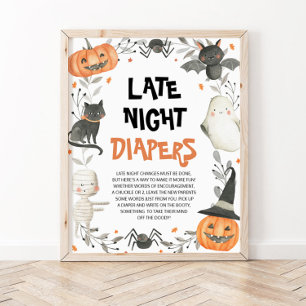 Cute Halloween Baby Shower Late Night Diapers Sign