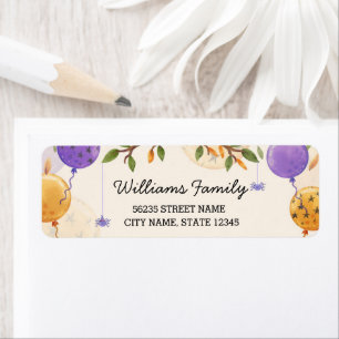cute halloween balloons orange purple family return address label