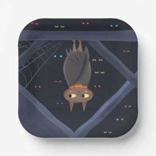 Cute Halloween Bat Black and Orange Paper Plate