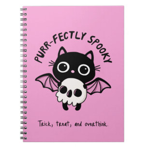 Cute Halloween Bat Cat - Purr-fectly Spooky Pun Notebook