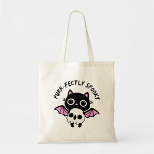 Cute Halloween Bat Cat - Purr-fectly Spooky Pun Tote Bag