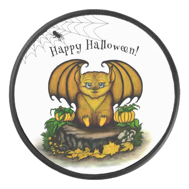  Cute Halloween Bat Hockey Puck (Front)