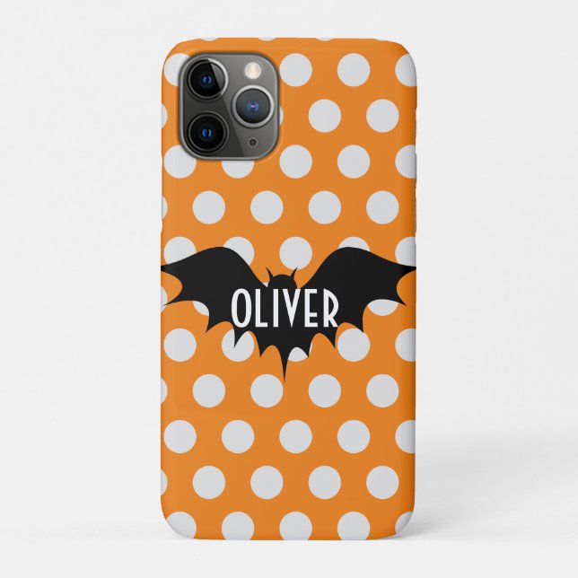 Cute Halloween Bat Pattern with Orange Polka Dots Case-Mate iPhone Case (Back)