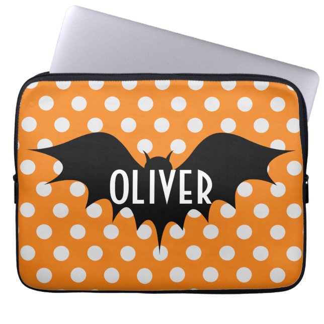 Cute Halloween Bat Pattern with Orange Polka Dots Laptop Sleeve (Front)