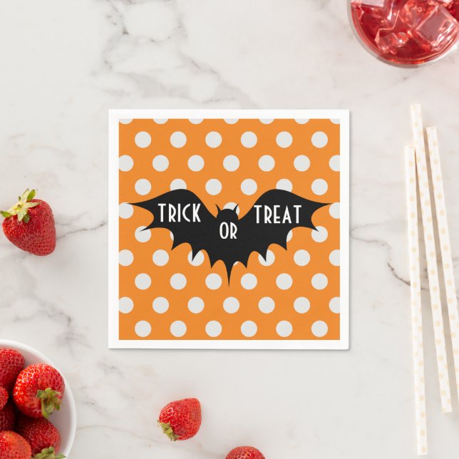 Cute Halloween Bat Pattern with Orange Polka Dots Napkin (Insitu)
