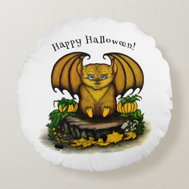  Cute Halloween Bat Round Cushion (Front)