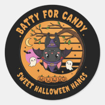 Cute Halloween Bat Sticker with Ghosts & Pumpkins