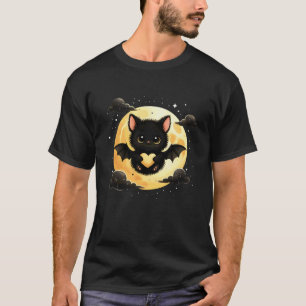 Cute Halloween Bat with Heart and Full Moon T-Shirt