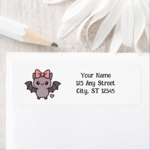 Cute halloween bat with pink bow return address label
