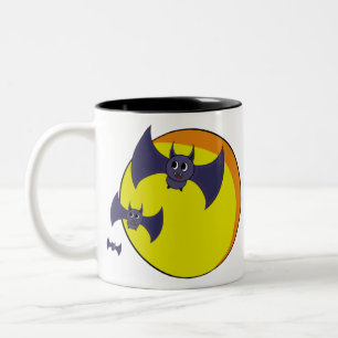 Cute Halloween Bats and a beautiful full moon Two-Tone Coffee Mug