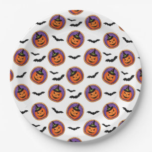 Cute Halloween Bats & Jack-O-Lantern Paper Plate