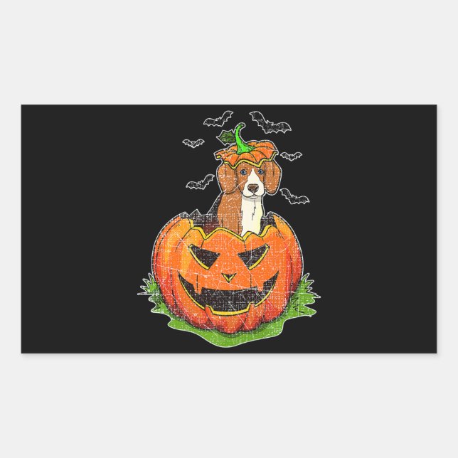 Cute Halloween Beagle Dog Lovers Pumpkin Jack O La Rectangular Sticker (Front)